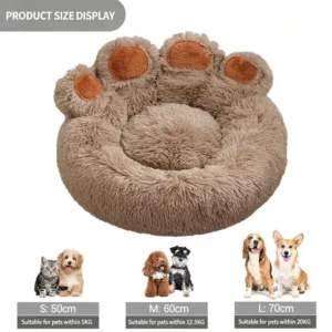 Custom Logo Pet Supplier Plush Dog Cat Bed Bear Paw Shape Long Plush Bottom Anti Slip Pet Bed