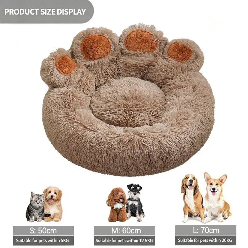 Custom Logo Pet Supplier Plush Dog Cat Bed Bear Paw Shape Long Plush Bottom Anti Slip Pet Bed