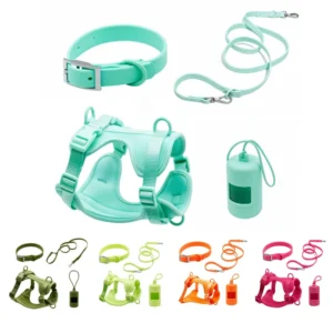 Custom Logo Pet Supplies Personalized Luxury New Design No Pull Cat PVC Dog Collar Leash Harness Set