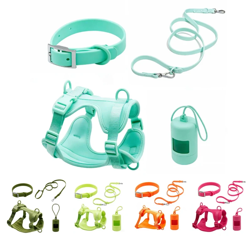 Custom Logo Pet Supplies Personalized Luxury New Design No Pull Cat PVC Dog Collar Leash Harness Set