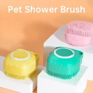 Custom Logo Soft Silicone Pet Cat Dog Grooming Massage Shampoo Bath Brush with Shampoo Container