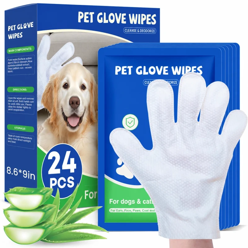 Custom Logo Unscented Cleaning Deodorizing Pet No Rinse Bathing Glove Wipes for Dogs & Cats
