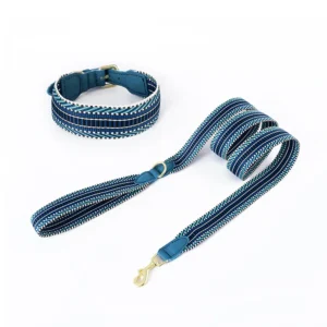 Custom Logo Vintage Woven Pattern 3.8cm Wide Dog Leash Heavy Duty Metal Hardware Durable Pet Lead All Size Low MOQ