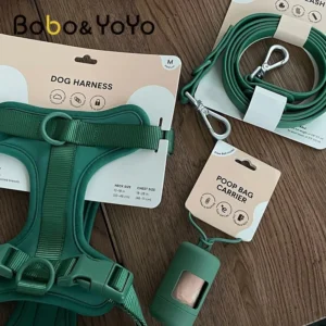 Custom Logo Waterproof PVC Neoprene Pet Cat Dog Harness Leash Set with Poop Bag Holder