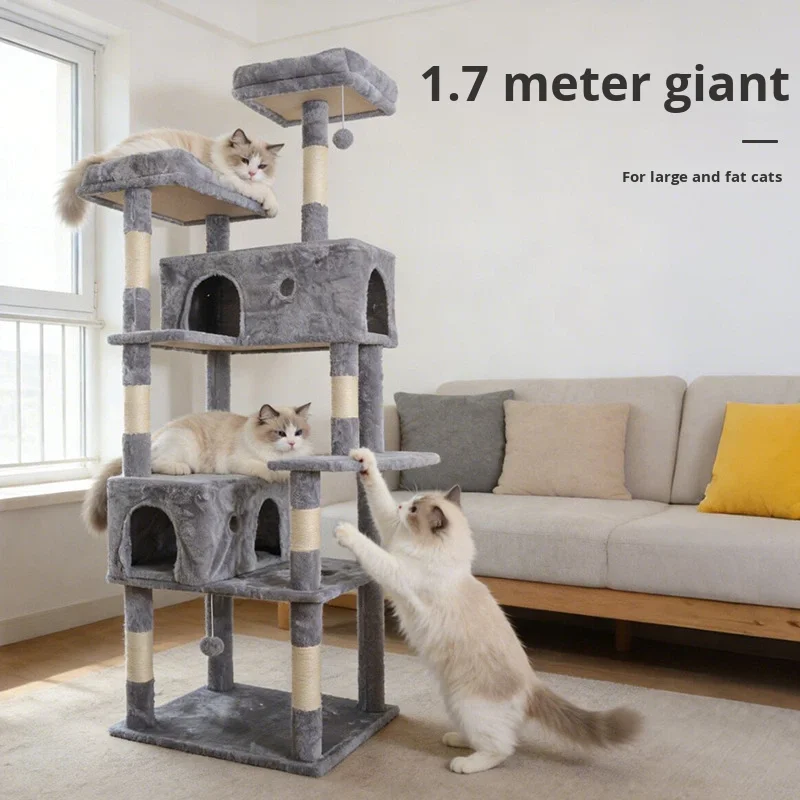 Custom Luxury 4 Level Wooden Cat Climbing Frame Cat Tree Towe House Scratcher Sisal Scratching Board Encourages Jumping Carton
