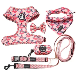Custom Luxury Fashion Button Puppy Leash Collar Adjustable Pet Poop Bag Bandana Reversible Breathable Neoprene Polyester Dog