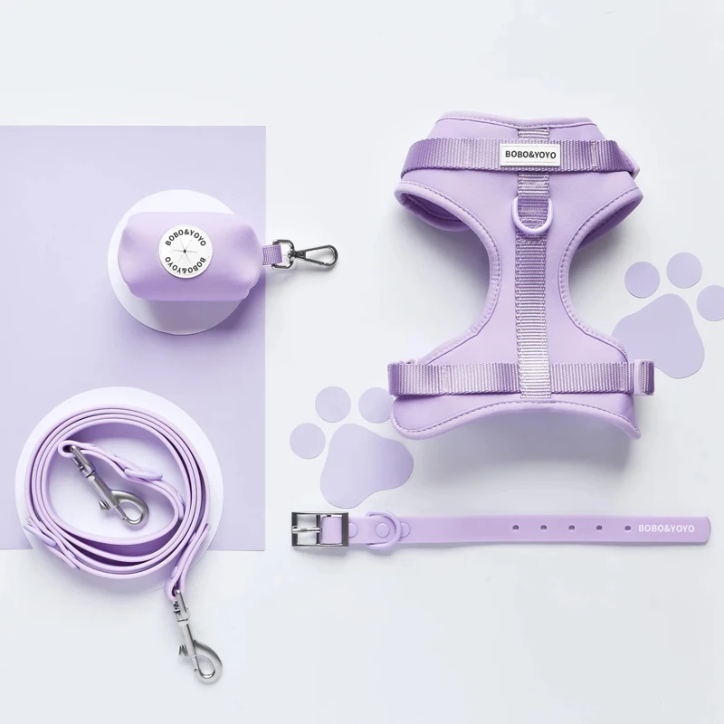 Custom Luxury Fully Adjustable Large PVC Waterproof Neoprene No Pull Pet Cat Dog Harness Leash Collar Set