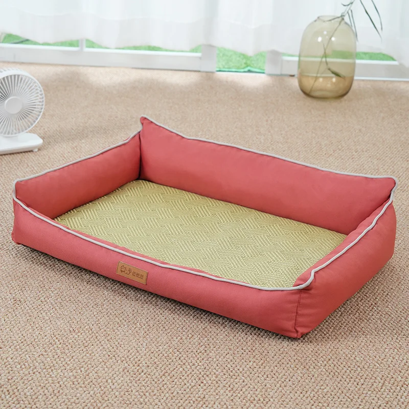 Custom Luxury Rectangle Pet Bed for Cats Dogs Solid Animal Washable Modern Comfortable Durable Breathable Cooling Cushion Bed