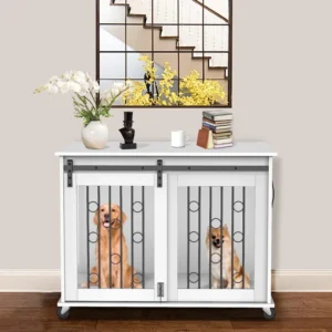 Custom Luxury Wooden Pet Kennel End Table, Dog Crate Furniture With Slide Tray, Wood Pet Houses and Furniture