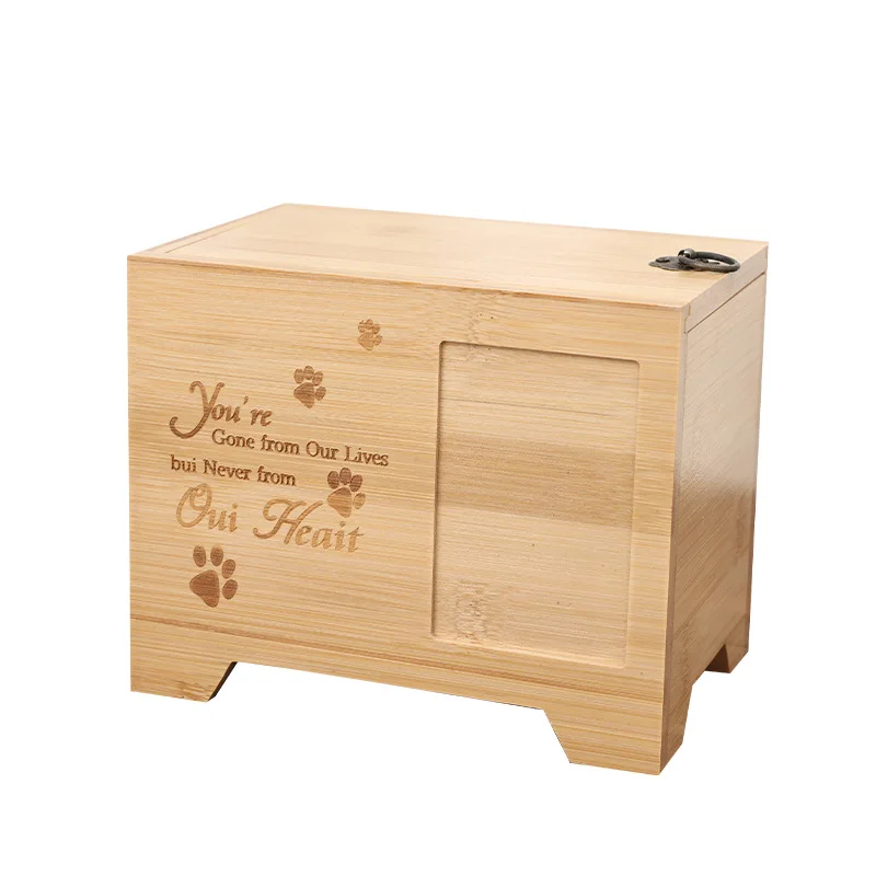 Custom Modern Engraved Wooden Pet Urn Ashes Box for Dog and Cat Memorial Cremation Funeral Supplies