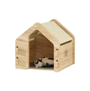 Custom Multi Function Cat Scratching House Modern Wood Pet Cage with Cozy Cat Mattress Rectangle Shape Furniture
