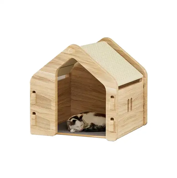 Custom Multi Function Cat Scratching House Modern Wood Pet Cage with Cozy Cat Mattress Rectangle Shape Furniture