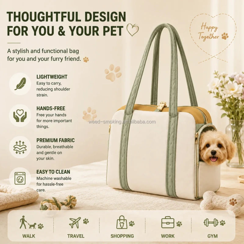 Custom OEM Lightweight Soft Pet Dog Handbag Durable Polyester Cat Carrier with Storage Pockets Foldable Design Outdoor Daily