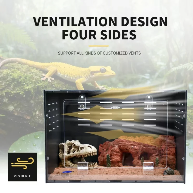 Custom OEM Reptile & Amphibian Supplies With Magnetic Door Lock and Side Vent for Crested Gecko Reptile Enclosure