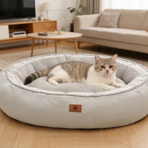 Custom OEM Soft Round Elevated Dog Bed with High Sides Comfortable Washable Nest Winter Solid Fashion Cat Bed Cave