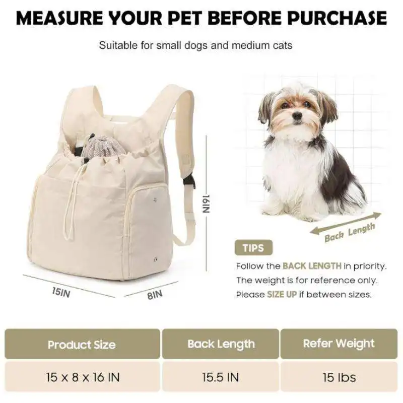 Custom Outdoor Portable Breathable Dog Carrier Bag Puppy Walking Travel Camping Adjustable Front Carrier Backpack Drawstring