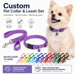 Custom Pet Collar & Leash Set Adjustable Nylon Collar with Safety Bell and Matching Leash for Small Medium Dogs