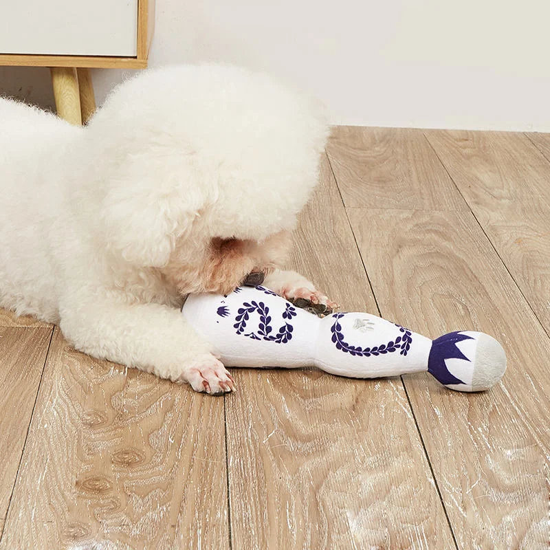 Custom Pet Dog Toys Products New Stuffed Enamel Bottle Durable Luxury Interactive Plush Squeaky Pet Dog Chew Toys