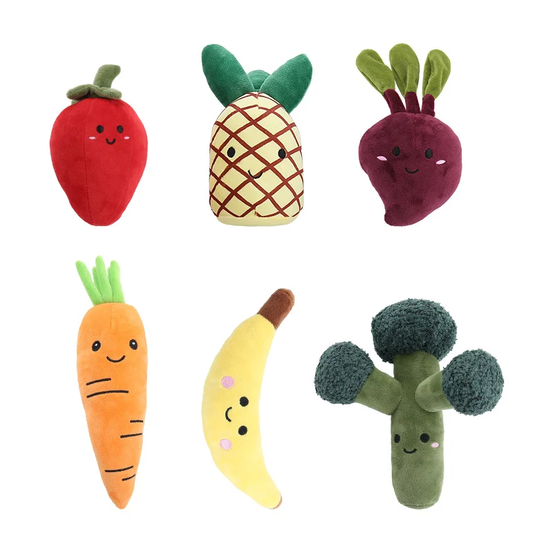 Custom Pet Dog Toys Supplies Stuffed Vegetable Fruit Durable Interactive Plush Squeaky Pet Dog Chew Toys