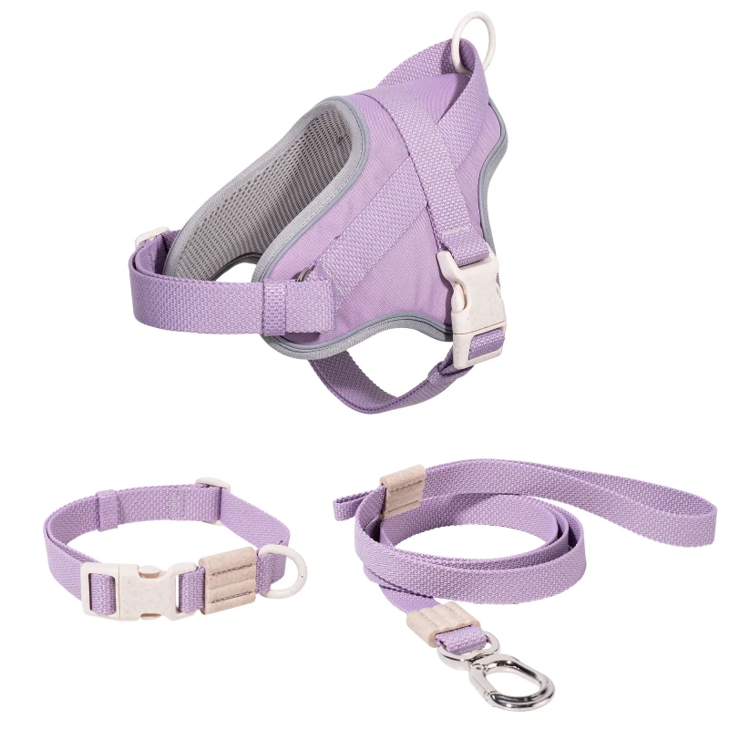 Custom Pet Harness Biodegradable Buckles Eco Friendly Dog Collar Leash Pet Waist Pack Lightweight Durable Dog Harness Set