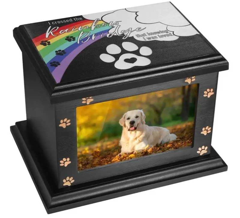 Custom Pet Memorial Urns for Dogs Cats Ashes Large Wooden Funeral Memorial Urns with Photo Frame Cremation Keepsake Memory Box