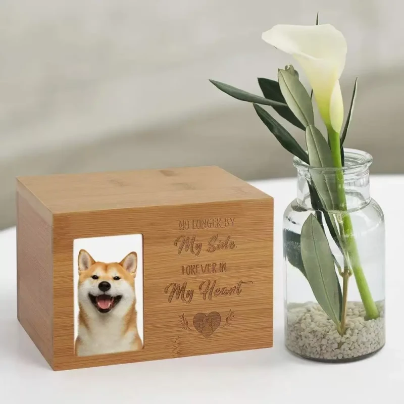 Custom Pet Urns Animal Funeral Supplies with Picture Frame Wooden Pet Urns Caskets for Dogs