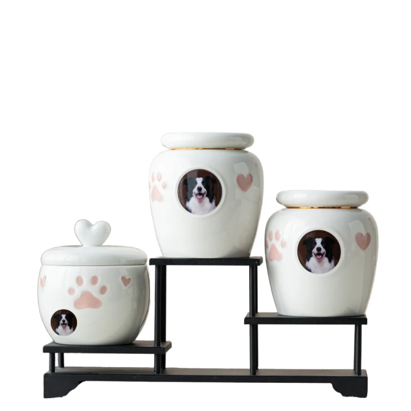 Custom Photo Ceramic Pet Urns for Dogs Cats Cremation Containers Memorial Keepsakes for Ashes