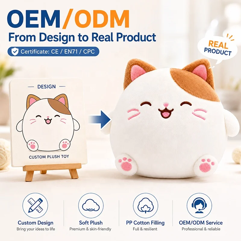 Custom Plush Toy From Design to Real Product OEM ODM Service Personalized Stuffed Animal Cat Soft Plushie Manufacturer