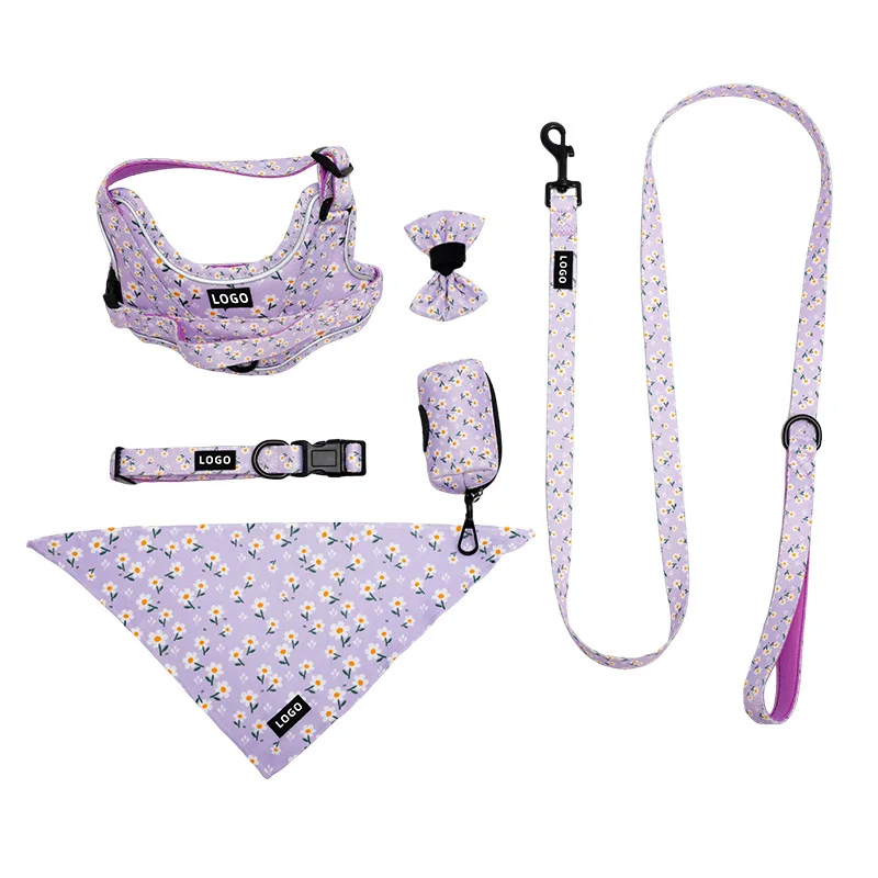 Custom Printed Pet Dog Chest Harness Collar Leash Set Comfortable Harness Set with Buckle Closure