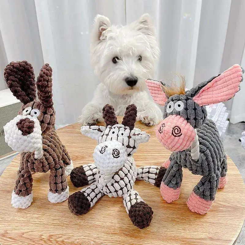 Custom Private Label Cotton Rope Bite Resistant Puppy Toys Cute Funny Interactive Durable Chew Donkey Plush Dog Squeak Toys