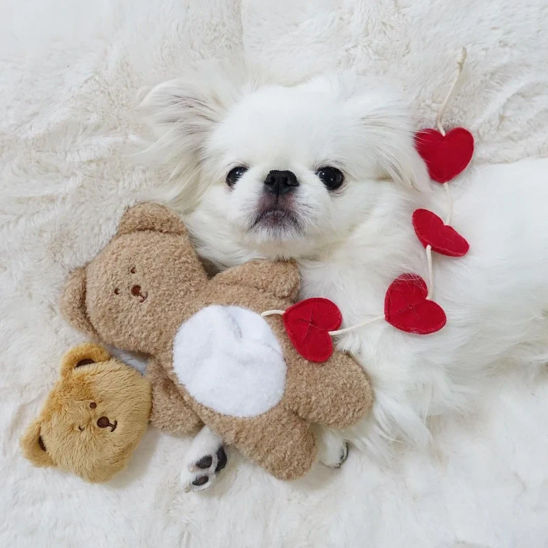 Custom Puppy Anxiety Relief Food Hidden Pet Dog Toys Bear Shape Cute Plush Interactive Dog Chew Toy With Squeak