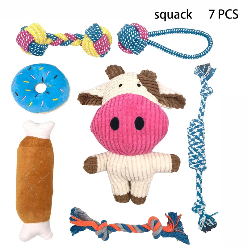 Custom Puppy Plush Animal Food Product Squeaky Pet Accessories Dog Toys Rope Chew Toy Set Manufacturer