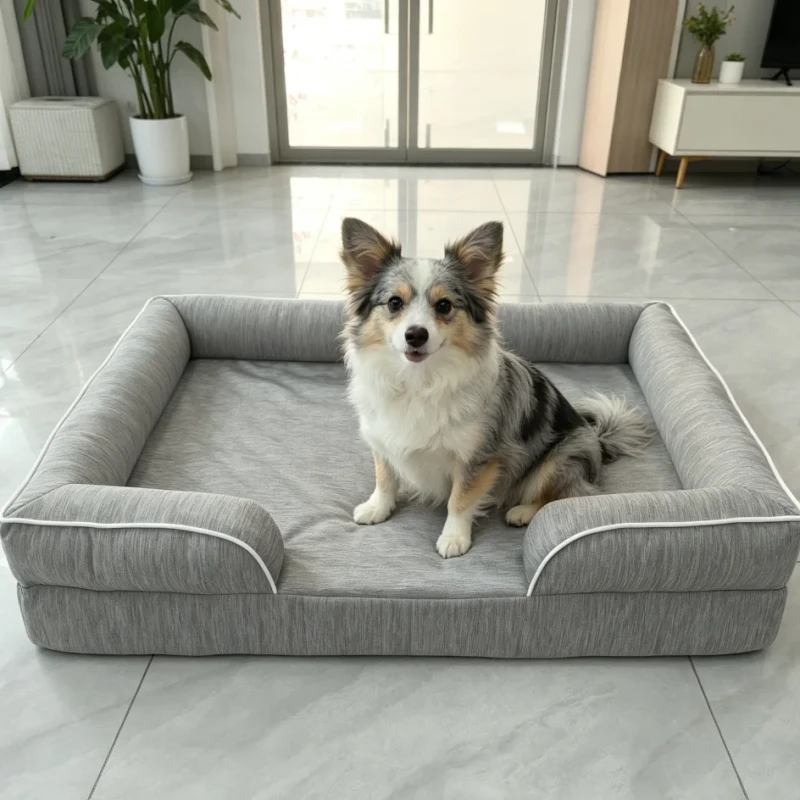 Custom Rectangle Foam Pet Bed Orthopedic Support Non Slip Base Washable Cover for Puppy Crate Training