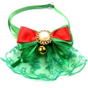 Custom Red Christmas Dog Bow Tie Collar 20x36cm Polyester Solid Durable Material Adjustable for Small Animals