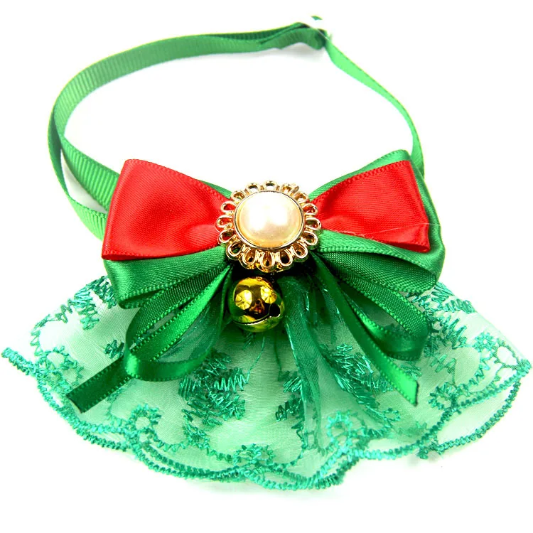 Custom Red Christmas Dog Bow Tie Collar 20x36cm Polyester Solid Durable Material Adjustable for Small Animals