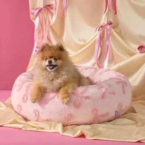 Custom Round Jacquard Shaggy Plush Pet Bed with Anti Slip Bottom Cute Modern Cat and Dog Calming Sleep Beds
