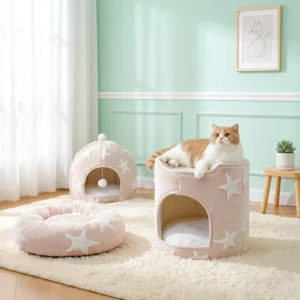 Custom Round Soft Cotton Cat Bed Anti Slip Enclosed Pet Cave Washable Durable Cat House for Cats Small Dogs Pet Products