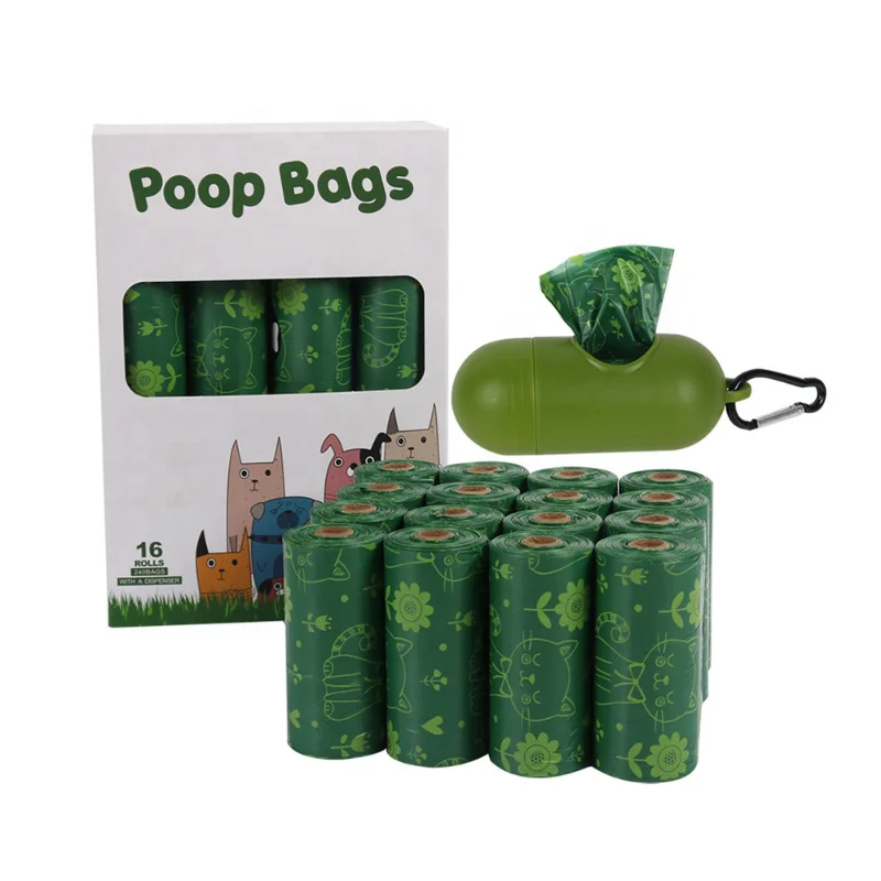 Custom Scented Eco-Friendly Biodegradable Pet Waste Disposal 16 Rolls With Cute Pattern