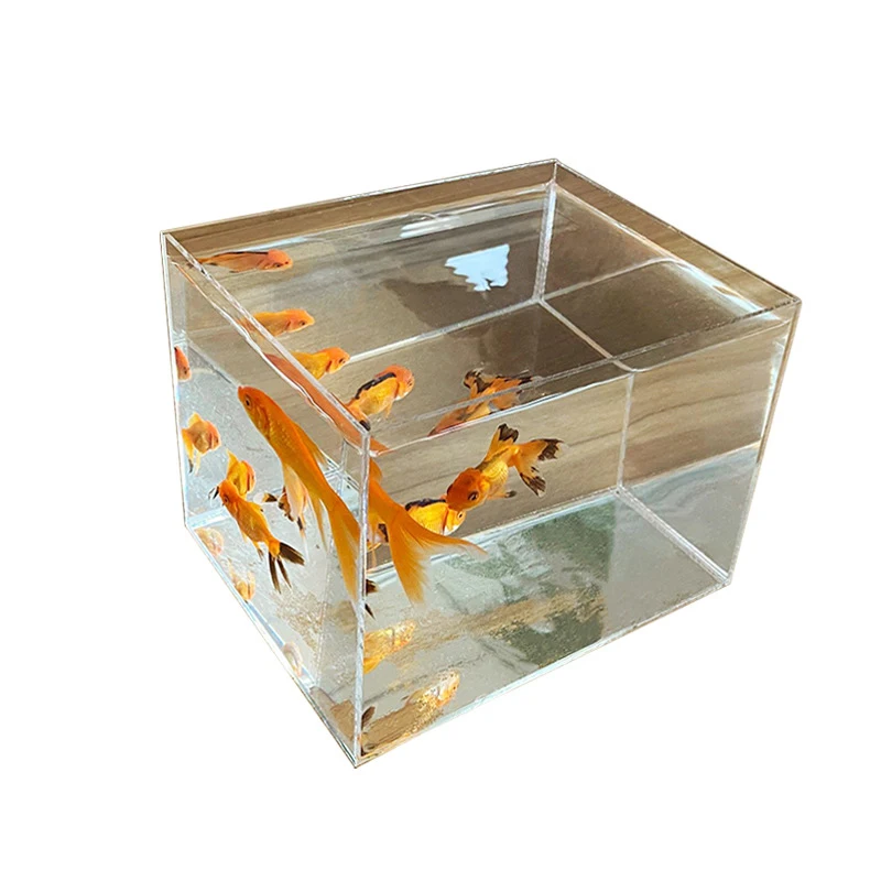Custom Square Clear Acrylic Aquarium Transparent Fish Tank Table with Rumble Betta Fish Barrier Box Decorative Turtle Jar