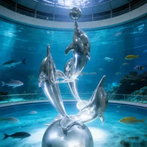Custom Stainless Steel Dolphin Sculpture OEM ODM Water Feature Decor for Coastal Parks & Aquarium Displays