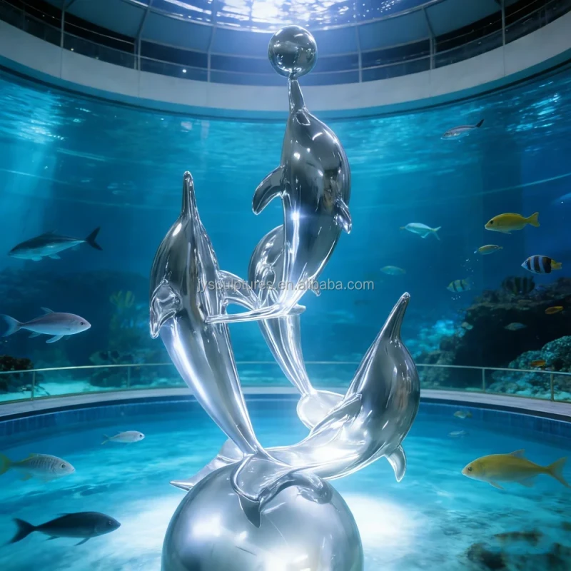 Custom Stainless Steel Dolphin Sculpture OEM ODM Water Feature Decor for Coastal Parks & Aquarium Displays