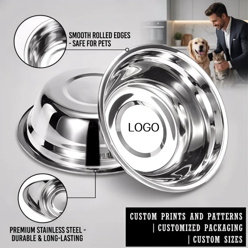 Custom Stainless Steel Pet Basin Cat Food Feeder Stainless Steel Dog Bowls for Large Medium and Small Dogs