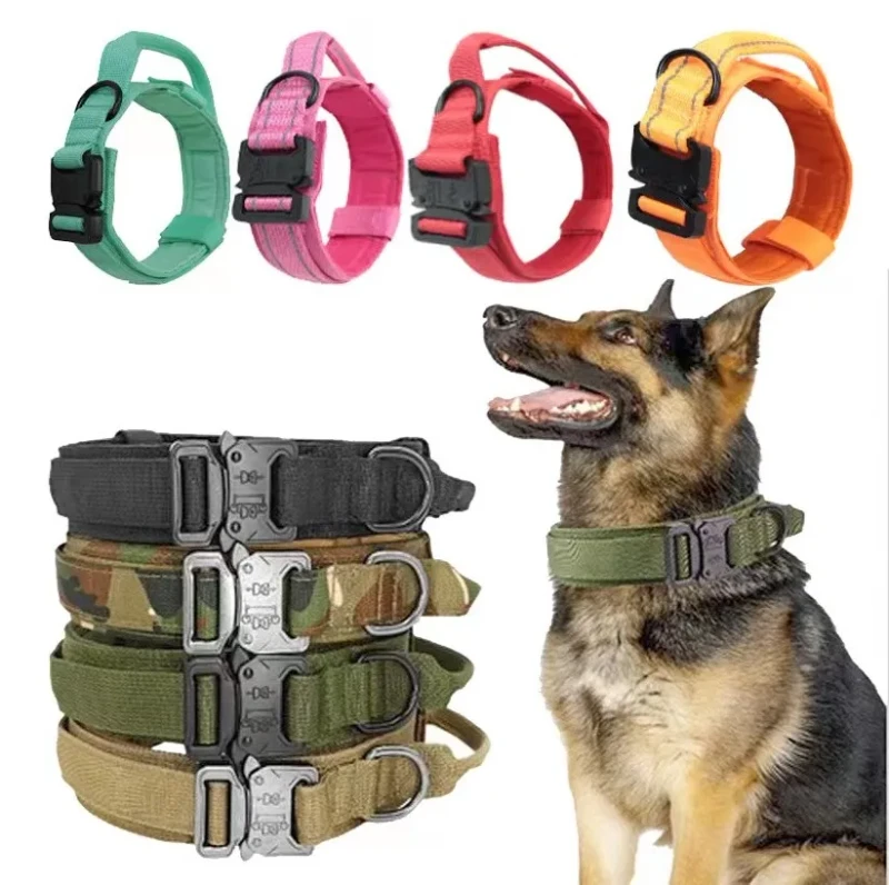 Custom Tactical Durable Nylon Solid Large Dog Training Collar with Quick Release Metal Buckle
