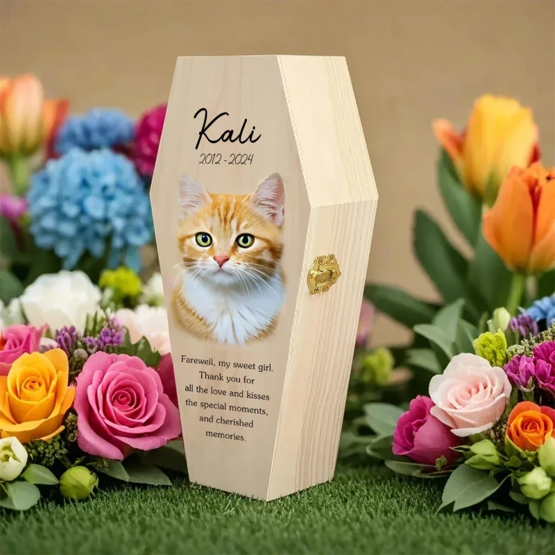 Custom UV Printed Solid Wooden Pet Urn Ashes Modern Funeral Box for Dog Cremation Irregular Pet Caskets & Urns