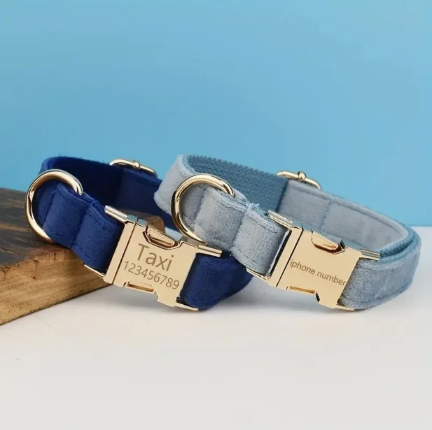 Custom Velvet Series Dog Collar Elegant Luxury Pet Collars with Solid Pattern Soft Polyester Material Personalized Engraving