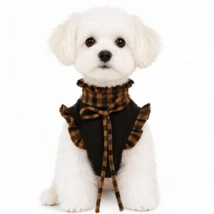 Custom Vintage Plaid Ruffle Pet Harness Dress for Small Dogs and Cats Autumn Pet Clothes with Leash Hole