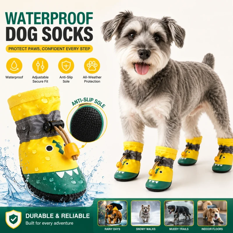 Custom Waterproof Pet Socks with Anti Slip Rubber Sole for Dogs Rainy Walks OEM Orders