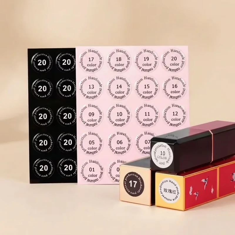 Custom Waterproof UV Round Lipstick Number Stickers Handmade Cosmetic Color Label Stickers for Lip Gloss Tub Packaging