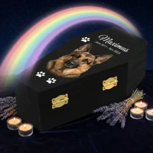 Custom Wood Pet Burial Coffin for Dog Cat Rabbit Bird Funeral Casket Box UV Print Memorial Sympathy