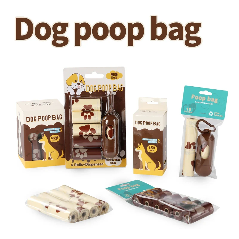 Customizable Biodegradable Compostable Dog Poop Bag Chocolate Flavor Pet Waste Disposal Bag Cornstarch EPI Embossed Surface